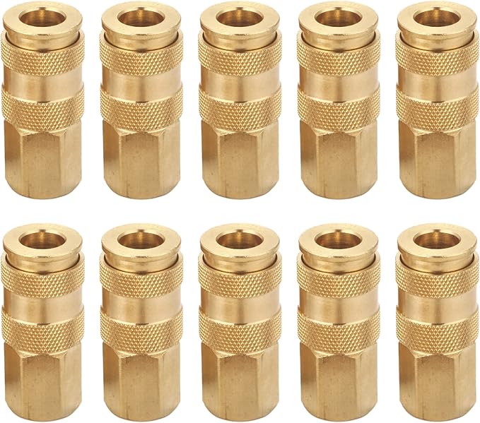 Pro High Flow Female Coupler Kit (10 Piece), V Style, 1/4 Inch NPT, Solid Brass Quick Connect Air Fittings Set