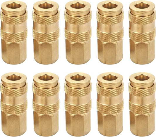 Pro High Flow Female Coupler Kit (10 Piece), V Style, 1/4 Inch NPT, Solid Brass Quick Connect Air Fittings Set