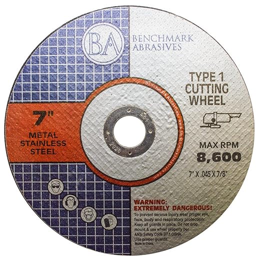 Benchmark Abrasives 7 Inch Aluminum Oxide Thin Type 1 Grinder Cut Off Wheels for Metal and Stainless Steel .045" Thick 7/8" Arbor, Angle Grinder Cutting Disc, Grinding Cutting Wheel - 25 Pack