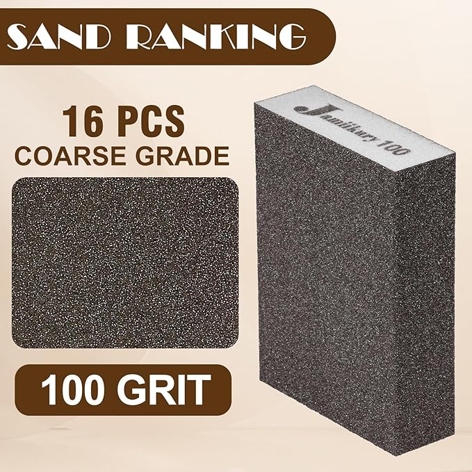 16Pcs 100 Grit Sanding Blocks, Jamiikury Medium Sanding Sponge Washable and Reusable, Wet Dry Sandpaper Sponge for Wood Metal FurniturePaint and Drywall