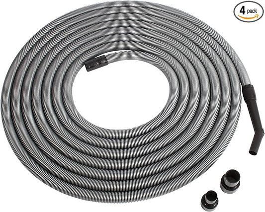 Cen-Tec Systems 50 Ft. Premium Shop Vacuum Extension Hose with 2 tank adapters and 1.25" curved end, Silver