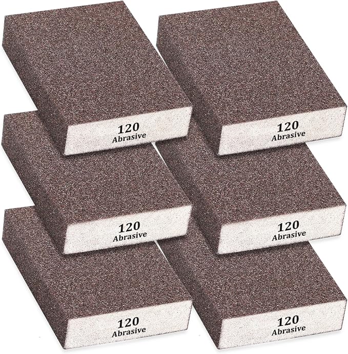 Tnisesm 6Pcs Sanding Blocks 120 Grits Sanding Sponge,for Drywall Wood Metal Washable & Reusable Sandpaper BlocksWashable and Reusable