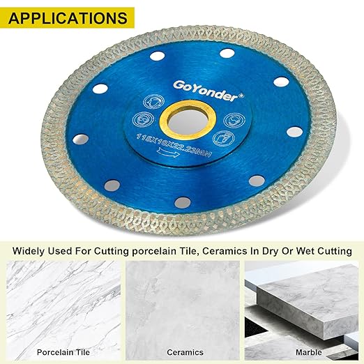 GoYonder 5pcs 4" Grinder Blades Tile Blade, Diamond Saw Blade for Cutting Porcelain Tiles Granite, 115mm Tile Cutting Blade for Angle Grinder