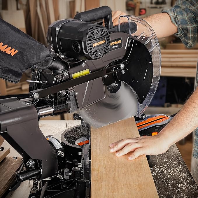 DOVAMAN 12-Inch Dual-Bevel Miter Saw, Compound Sliding Miter Saw, Ambidextrous Operation, 3800RPM, 4.2 x 13in Cutting Capacity, Laser Guide, 0-45° Bevel & Miter Cut, 9 Positive Stops, 15-Amp Corded