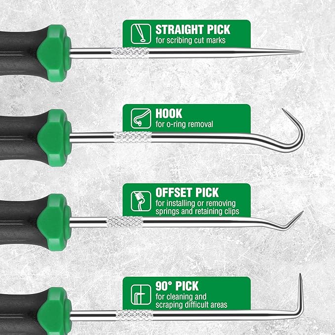 SK 4 Piece Hook and Pick Set, Straight Pick, Offset Pick, 90째Pick and Hook, Ideal for Auto and Electronics Maintenance Tools