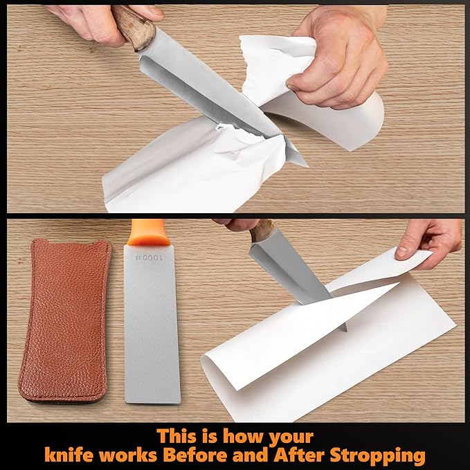 Feekoon 2 Pcs Dual Grit Diamond Sharpening Stone File Coarse 300# /Extra Fine 1000# Grit with Leather Sleeve Garden Tool Blade Sharpener for Knife, Axe, Lawn Mower Blade, Shears, Chisel Spade (Orange)