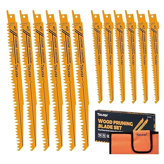 TOLESA 12 Pack CR-V Sawzall Pruning Blades 6 Inch+9 Inch for Tree Branch Root Wood Cutting, Reciprocating Saw Blade for Professional, DIYer, Gardener(Christmas Gift)