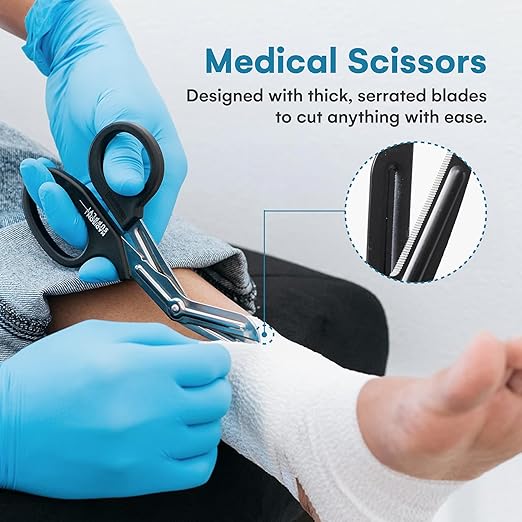 Madison Supply Medical Scissors, EMT and Trauma Shears - 7.5 Inch Premium Quality Stainless Steel Bandage Scissors - Fluoride-Coated with Non-Stick Blades - 1 Pack (Black/Stainless)