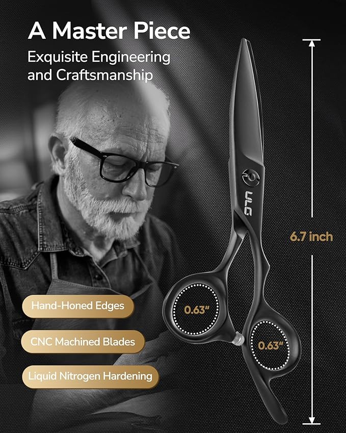 ULG Hair Cutting Scissors ??Professional Stainless Steel with Teflon Coating, Ergonomic Offset Handle, Precision Blade for Layers & Detail, Ideal for Barbers Willow Leaf Shears