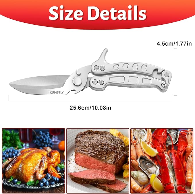 Heavy Duty Poultry Shears Professional Kitchen Scissors for Cutting Chicken, Turkey, Meat, Bones, Vegetables Stainless Steel Spatchcock Shears Multipurpose Food Scissors (Grey)