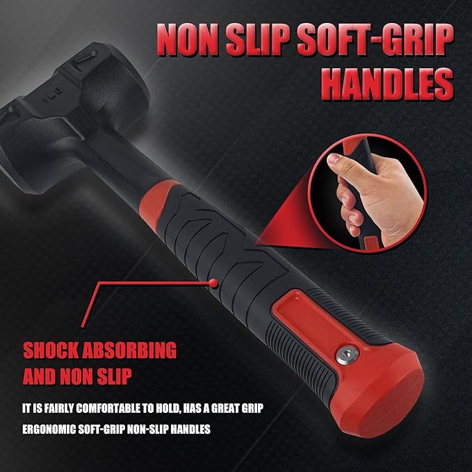 YIYITOOLS 1LB (16oz) Dead Blow Hammer, Heavy Duty One-Piece Forged Carbon Steel Construction, Steel Ball-Filled Head, Anti-Vibration Rubber Grip, Spark and Rebound Resistant, Ideal for DIY, Automotive