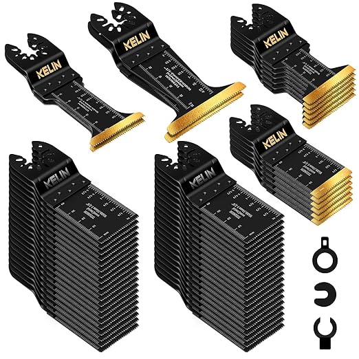KELIN 56 PCS Oscillating Multi Tool Blades Kit, 4 Types Titanium Saw Blades for Wood, Metal, Drywall, Pipes ??Fits Dewalt, Bosch, Milwaukee & 98% Oscillating Tools