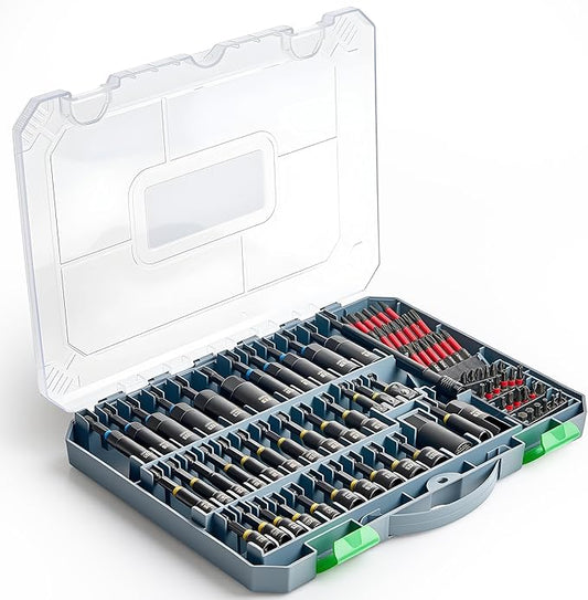 Magnetic Impact Nut Driver Set, Metric & SAE Driver Bit Set with Socket Adapters, Bit Holder, Wing Nut Driver, Universal Sockets, Quick Release Extension, Power Bits