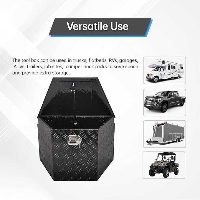 29'' Aluminum Utility Trailer Tongue Tool Box Utility Trailer Tongue Tool Box 5 Bar Tread RV Storage Organizer Trailer Storage Tool Box with Lock & Keys,Black (29''x16.5''x18'')