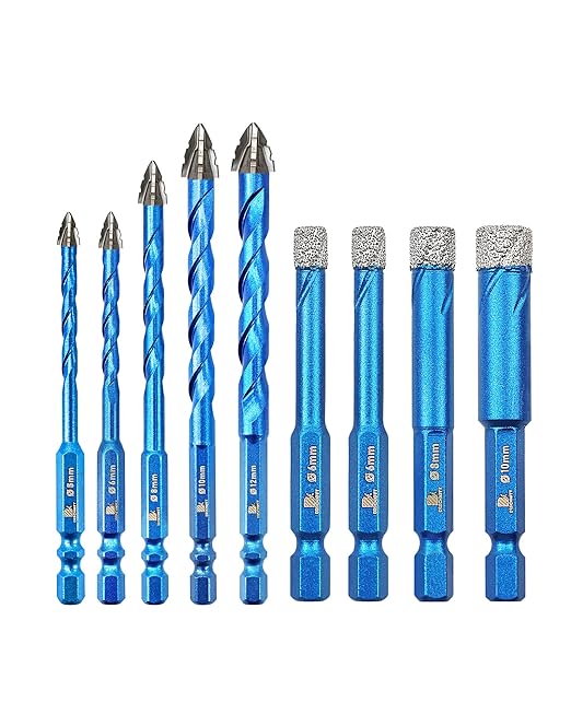 Serrated Carbide Masonry Drill Bit Set 3/16",1/4",5/16",3/8",1/2" & 1/4",1/4",5/16",3/8",1/2" Diamond Core Drill Bit Set - Wood Drill Bits for Wood/Plastic/Masonry/Ceramic
