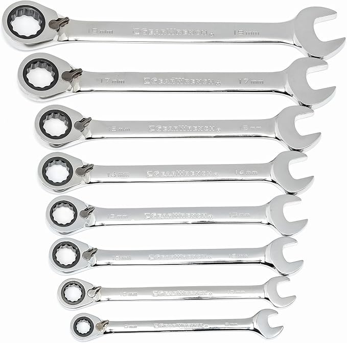 GEARWRENCH 8 Pc. 12 Pt. Reversible Ratcheting Combination Wrench Set, Metric - 9543