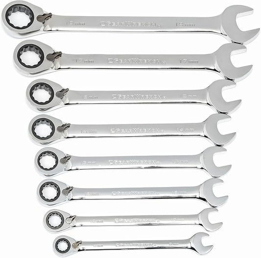 GEARWRENCH 8 Pc. 12 Pt. Reversible Ratcheting Combination Wrench Set, Metric - 9543