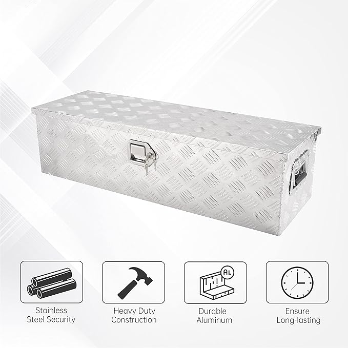 39 Inch Aluminum Tool Box,Heavy Duty Waterproof Truck Bed Tool Box with Side Handle, Lock & Keys,Silver (39"X13"X10")
