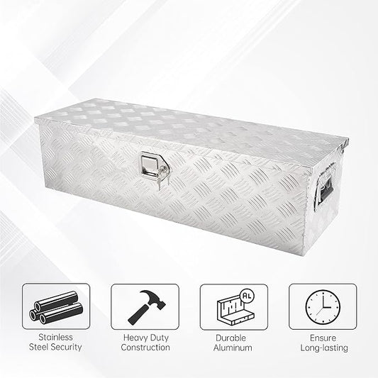 39 Inch Aluminum Tool Box,Heavy Duty Waterproof Truck Bed Tool Box with Side Handle, Lock & Keys,Silver (39"X13"X10")