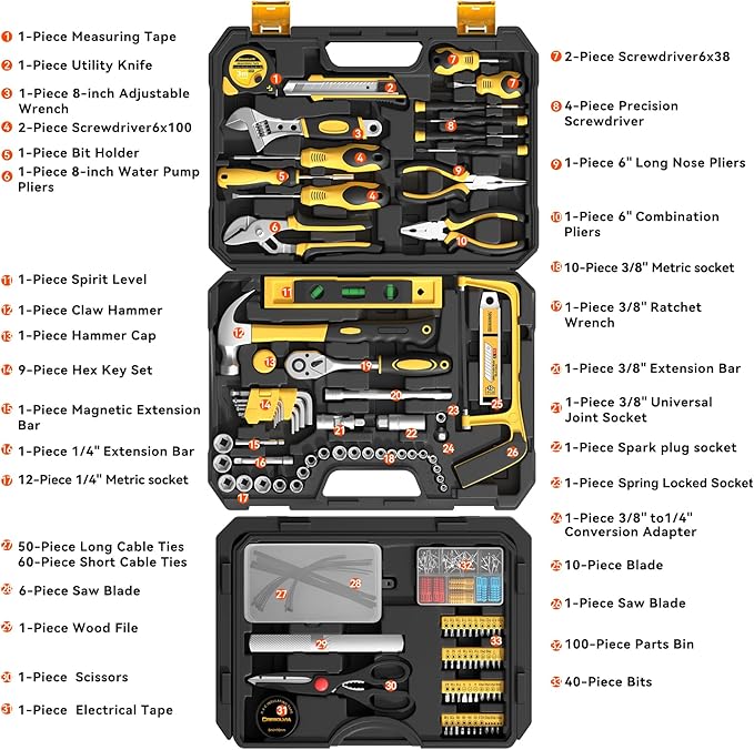 328 Piece Tool Kit For Home,Hand Repair Tool Set,Toolbox Storage Case with Drawer,General Household/Auto Tool Set,Perfect for Homeowner, DIY, Handyman