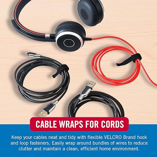 Velcro Brand Reusable Cable Ties ??Mens Stocking Stuffers 2025, 100 Pack 6 Inch Cable Management Ties, Cord Wraps for Electrical Cords, Black