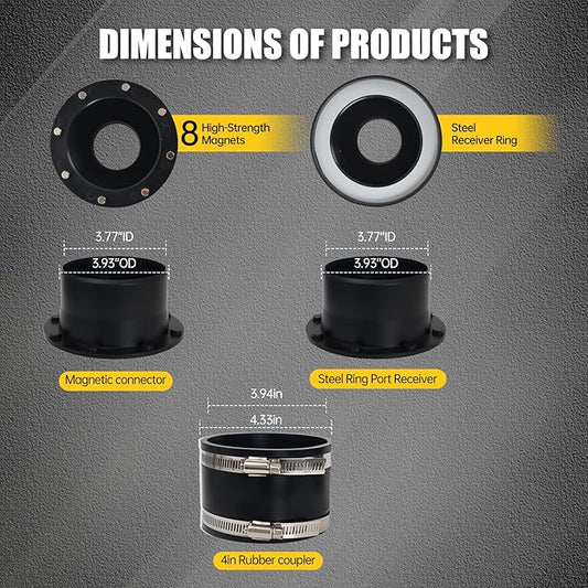 4" Magnetic Dust Collector Fittings Vacuums Collection Hose Quick Connect System 8 High-Strength Magnets for Woodworking