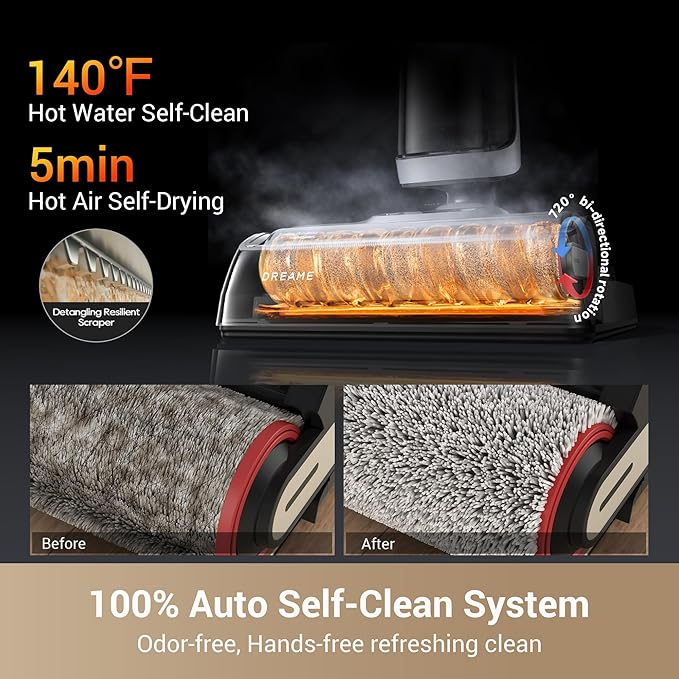 dreame H14 Cordless Vacuum Mop, 180째 Lie-Flat Wet Dry Vacuum cleaner, 140째F Brush Washing, Fast Hot Air Drying in 5Mins, Smart Hard Floor Cleaner Machine with Powerful Suction, Great for Sticky Messes