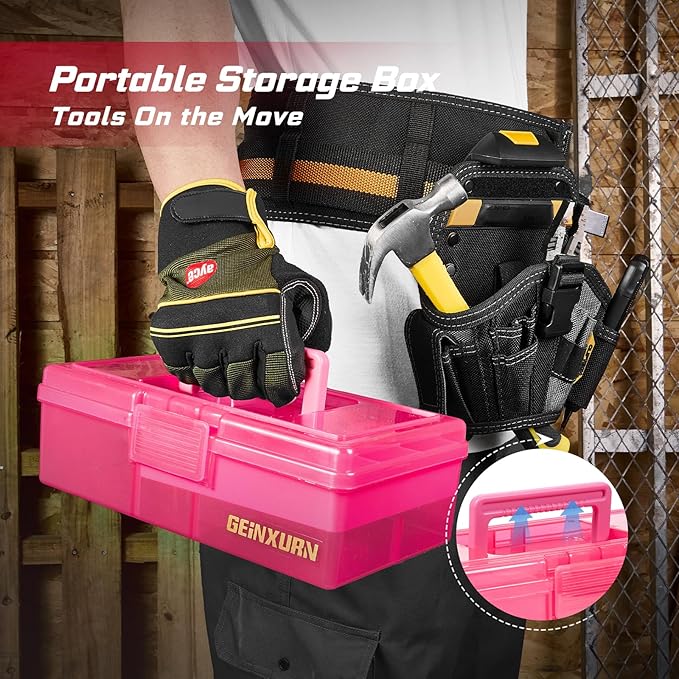 Plastic Tool Box with Lids and Handle,Portable Small Part Organizer Mini Clear Storage Case for Hardware,Screws,Bolts,Nails,Beads,Jewelry and Fishing Accessories Storage,Home DIY(Pink)