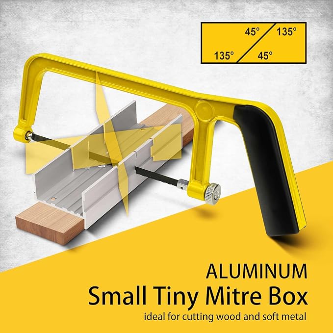 Metal Small Aluminum Miter Box 5.3 Inch Small Tiny Mitre Box for Manual Saw for Hand Saw 3 Cutting Angles - Ideal For Cutting Wood and Soft Metal