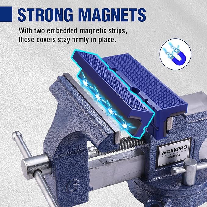 WORKPRO 6" Magnetic Vise Jaw Pads, TPU Soft Grips with Dual-Sided V-Groove & Flat Design, Ideal for Drill Press, Bench Clamp, Metalworking and Woodworking
