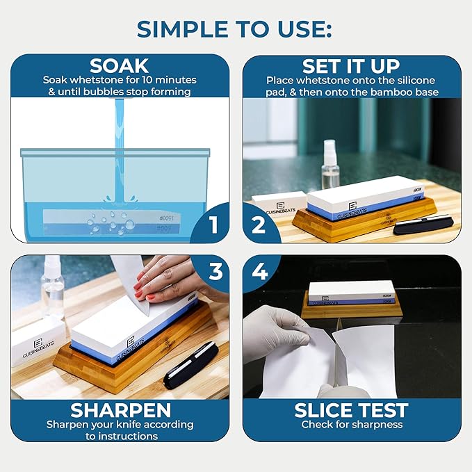 Whetstone 1000/6000 Kitchen Knife Sharpening Stone Set- Whetstone Knife Sharpener Stone 1000/6000 Kit- Waterstone 1000/6000 - Water Stone - Wet Stone - Whet Stone for Sharpening; Polishing Knives
