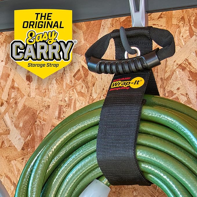 Easy-Carry Wrap-It Storage Straps - 48??(2-Pack) Black with Grommet - Garden Hose Caddy and Cord Wrap for Indoor and Outdoor Cable Organizing