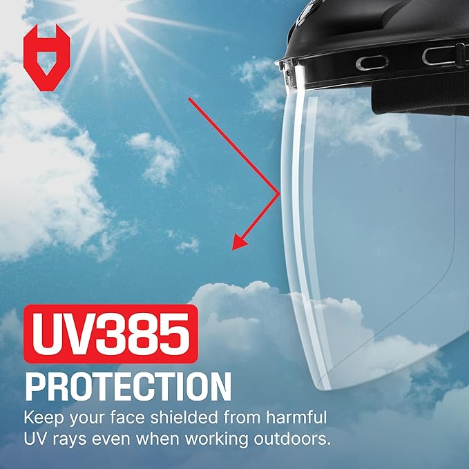 NoCry Premium Safety Face Shield for Grinding and Cutting ??Clear Anti-Fog, Impact Resistant Visor and Adjustable Headgear ??ANSI Z87.1 Certified for Industrial Use ??Washable Sweatbands Included