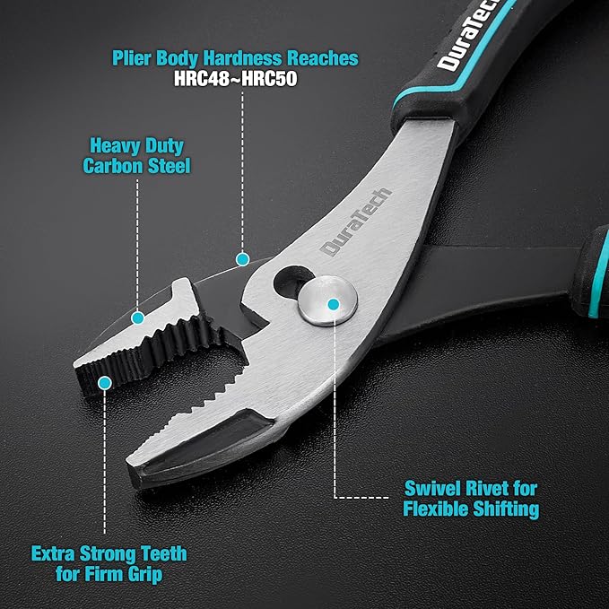 DURATECH 8 Inch Slip Joint Pliers, Pliers Tool with Comfortable TPR Handle, High Carbon Steel, Strong Sharp Teeth, Pliers for Tightening, Loosening and Gripping Nuts and Bolts