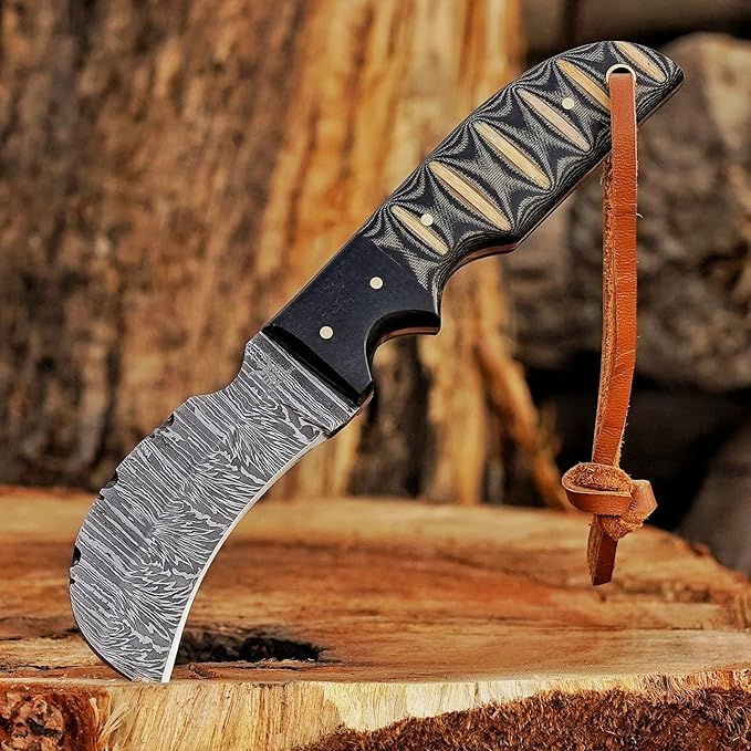 Handmade 1095 Steel Lineman’s Hawkbill knife with Leather sheath, Heavy Duty Utility Knife blade Electrician Wire Skinning knife for professional.