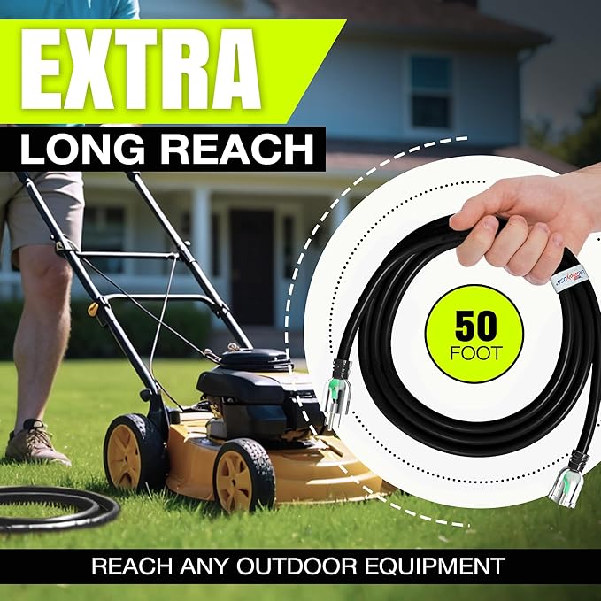 50ft Outdoor/Indoor Extension Cord 16/3 Gauge Heavy Duty 3 Prong SJTW, Waterproof, Flexible Cold-Resistant Long Power Cord,13A 125V 1625W, Black by LifeSupplyUSA