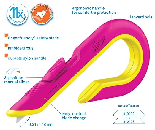 Slice Box Cutter, Heavy Duty Utility Knife, Safe Ceramic Blade Lasting 11x Longer than Metal, Fuchsia, 1 Pack