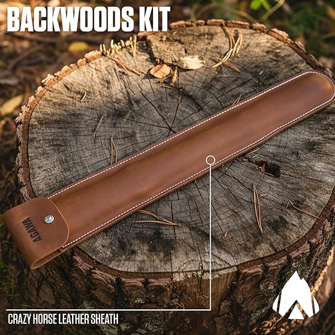 AGAWA - BOREAL24 Backwoods Kit - Includes 24" Folding Saw, Leather Sheath, 24" All-Purpose & 24" Aggressive Saw Blade - For Camping, Hunting & Survival Kit (Black Frame/Yellow Handle)