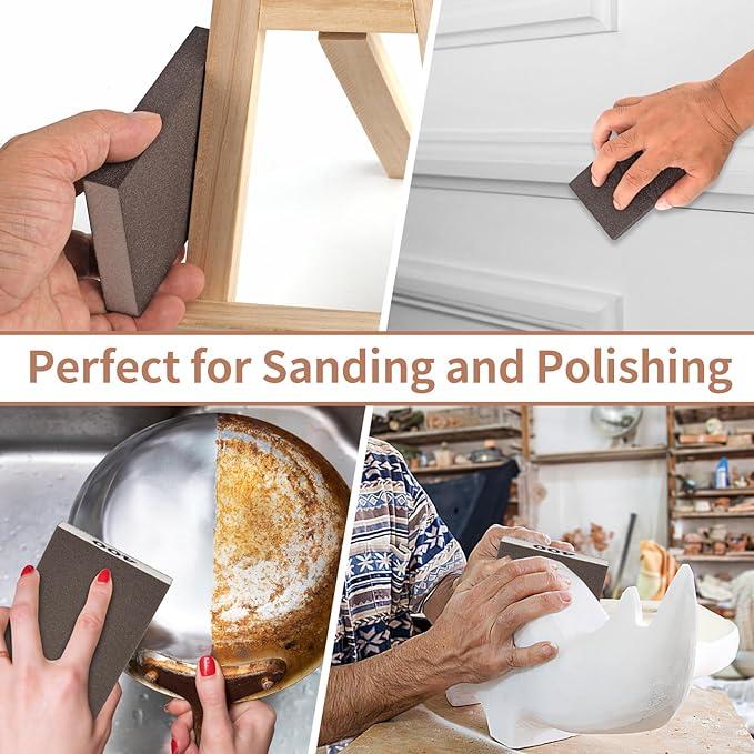 8 Pack Sanding Sponge, Sanding Blocks 400 Grit, Sand Paper for Wood Furniture, Sander Pads, Washable and Reusable Sandpaper for Drywall Metal Glasses Repair (400 Grit)