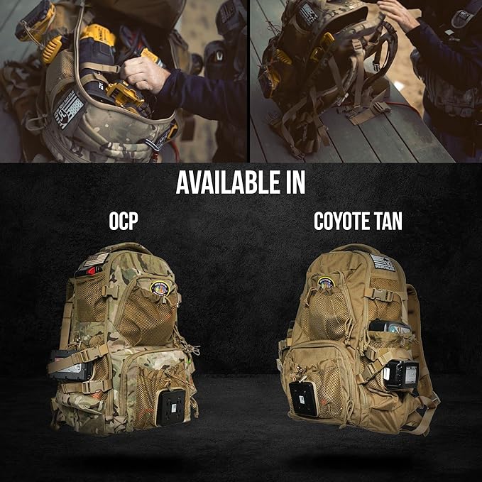 Spec Ops Tool Gear SF-18 Zulu Cordless Tool Backpack, Heavy Duty Military Bag, Charging Station Tactical Backpack - The Breacher (Coyote Tan)