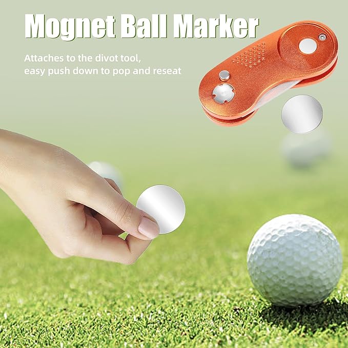 Mile High Life Golf Divot Repair Tool, All Metal Foldable Divot Tool with Pop-up Button & Magnetic Ball Marker