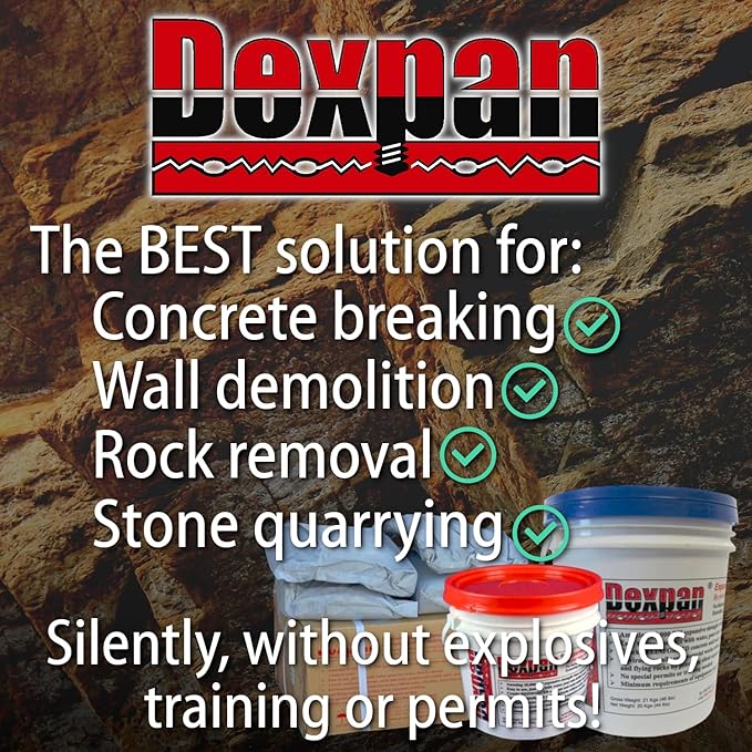 Expansive Demolition Grout 11 Lb. Bucket for Rock Breaking, Concrete Cutting, Excavating. Alternative to Demolition Jack Hammer Breaker, Jackhammer, Concrete Saw, Rock Drill (#3 (23F-50F))