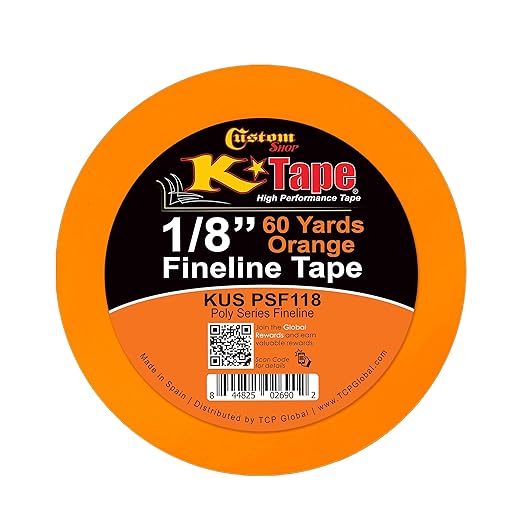 Custom Shop 1/8" Fine Line Tape Fineline Masking Tape Polytape Orange 1/8" X 60 Yard Roll
