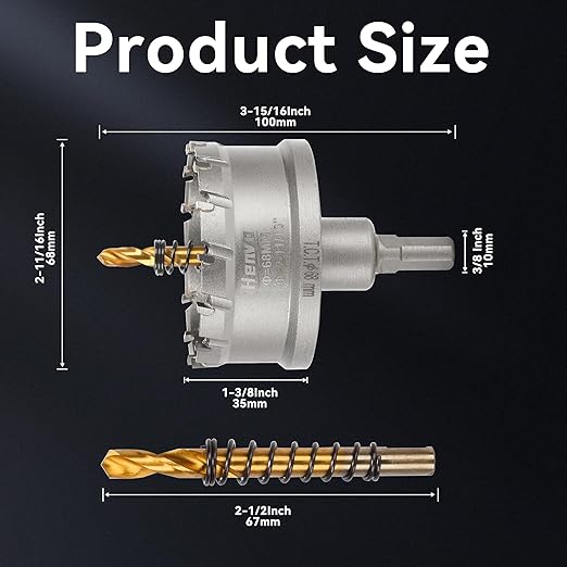 Hole Saw 2-11/16" (68mm) Heavy Duty Carbide with 2 Pilot Drill Bits - Metal Hole Cutter Cuts Stainless Steel, Iron, Copper, Brass, Plastic