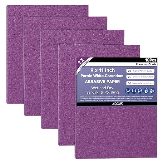 Premium White Corundum 220 Grit Sandpaper, 9 x 11 Inch Heavy Duty Wet Dry Abrasive Sheets for Wood Metal Automotive Sanding and Smoothing 10Sheets