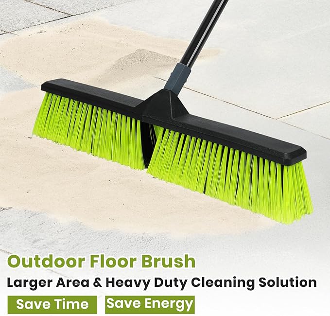 24-Inch Push Broom Outdoor with Stiff Bristle, Heavy Duty Broom Brush with 63??Long Handle for Deck Patio Driveway Garage Warehouse Shop Floor Sweeping & Scrubbing