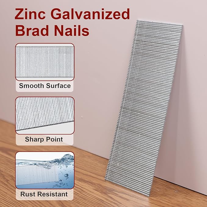 18 Gauge Brad Nails, 6000 Counts 1-3/4-inch 18 GA Brad Nails, Galvanized Nails for Nail Gun, Finishing Nail Gun Nails for Pneumatic, Electric Brad Nailer Gun