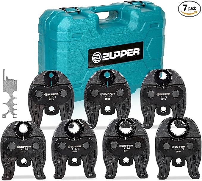 ZUPPER 7PCS Compact Press Jaws Kit 1/4" to 1 1/8" for RLS ACR Copper Pipes Compatible with Compact Pro Press Tool (24 kN/5,400 lbs) Suitable for HVAC/R, Refrigeration Pressing Tools