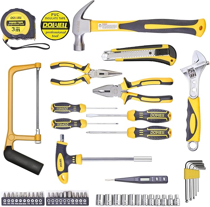 DOWELL Tool Set 49-Piece Home Repair Hand Tool Kit with Plastic Tool Box Storage Case