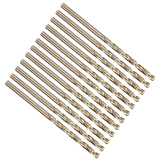 PATIKIL 2.5mm Drill Bit, Jobber Straight Shank M35 Cobalt 5% High-Speed Steel 135째 Gold Finish for Stainless Steel Hard Metal - 12 Pack